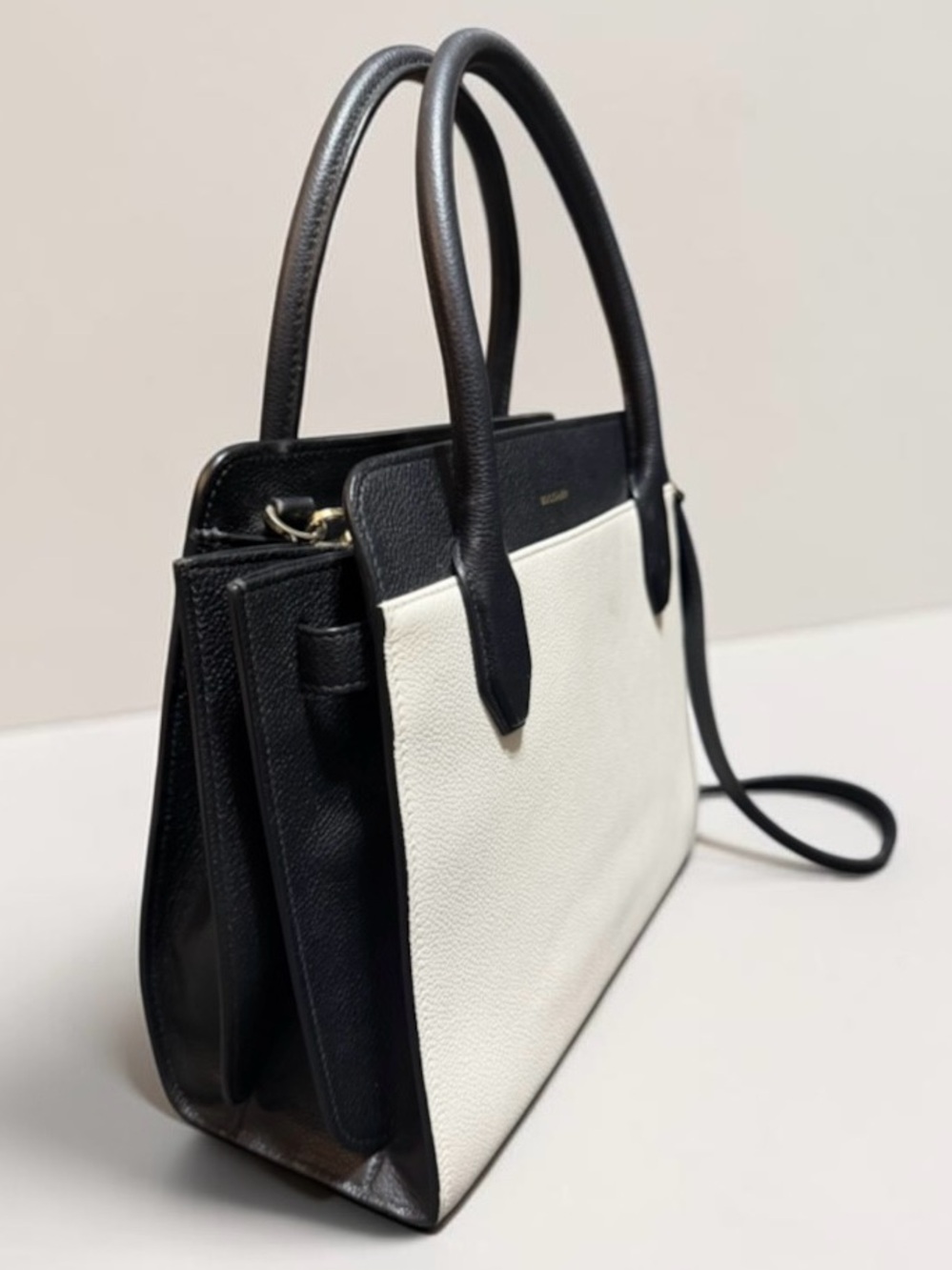 Bulgari Black and Cream Leather Satchel with Top Handles - Picture 3 of 6